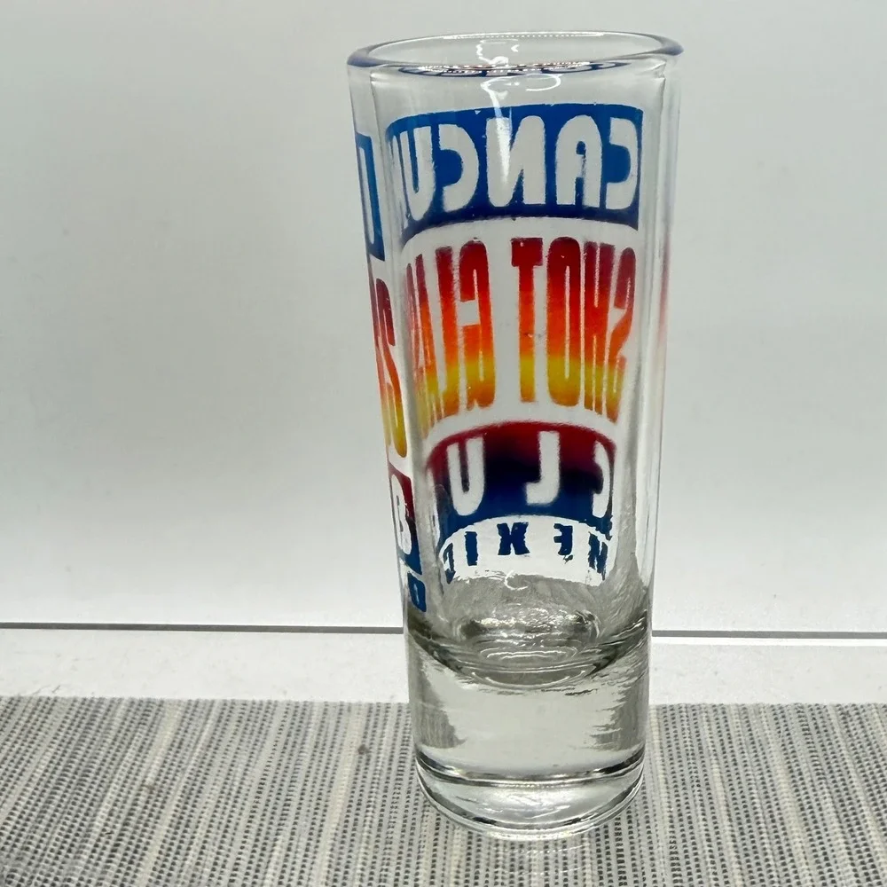 Cancun Shot‎ Glass Club Mexico Souvenir Tall Shooter Glass Multi Color Graphic